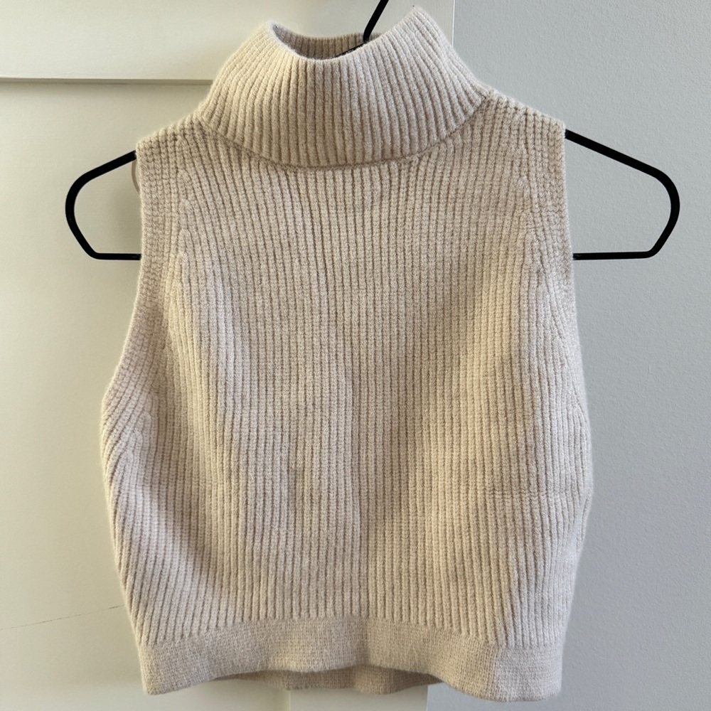 Zara Cream Knit Turtleneck Sweater Vest.